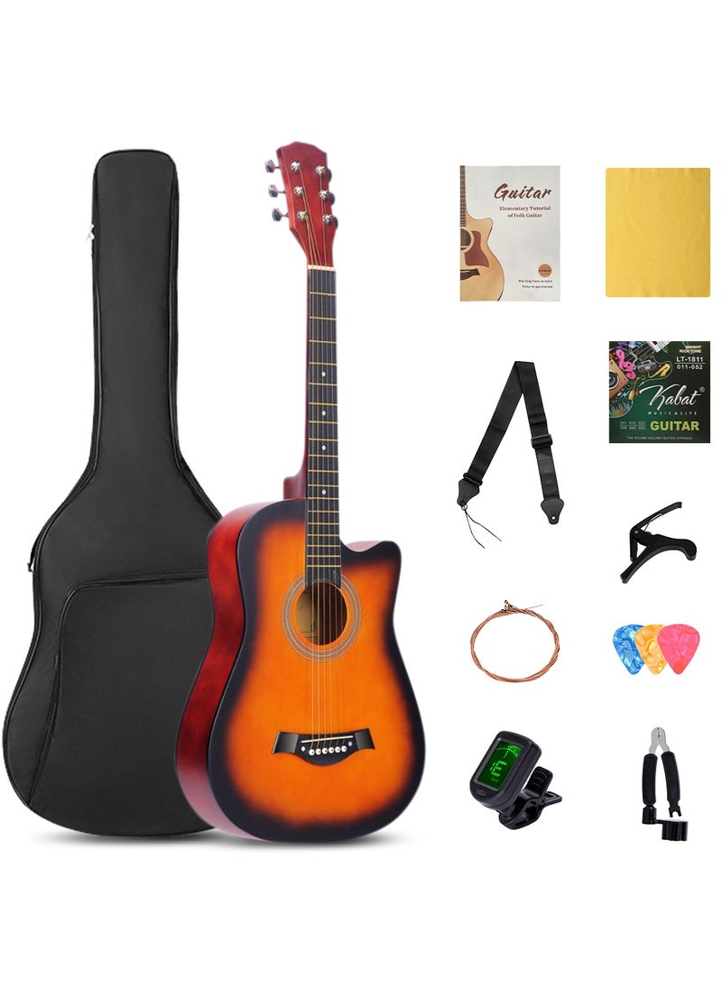 ShineDown ShineDown 38 inch Acoustic Guitar Blue in Full Size For Beginner All Wood Cutaway Starter Set with Free Bag Capo A Pack of Extra Strings Picks Strap  - Image 1