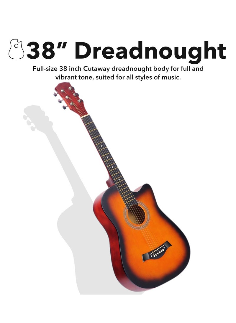 ShineDown ShineDown 38 inch Acoustic Guitar Blue in Full Size For Beginner All Wood Cutaway Starter Set with Free Bag Capo A Pack of Extra Strings Picks Strap  - Image 2