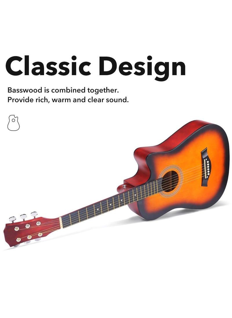 ShineDown ShineDown 38 inch Acoustic Guitar Blue in Full Size For Beginner All Wood Cutaway Starter Set with Free Bag Capo A Pack of Extra Strings Picks Strap  - Image 3
