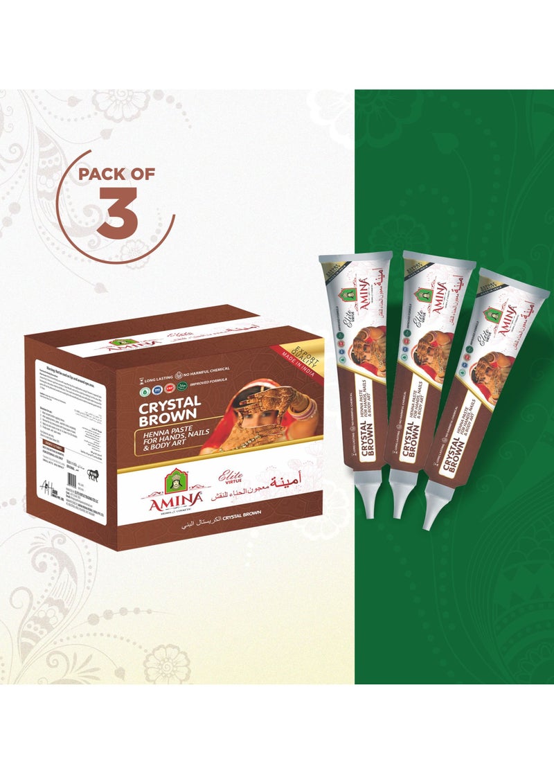 Amina Organic Henna Instant Tattoo Henna Mehendi Tube cone Nail Henna Tube  Brown 3 Pieces X 30 Gm  - Image 1
