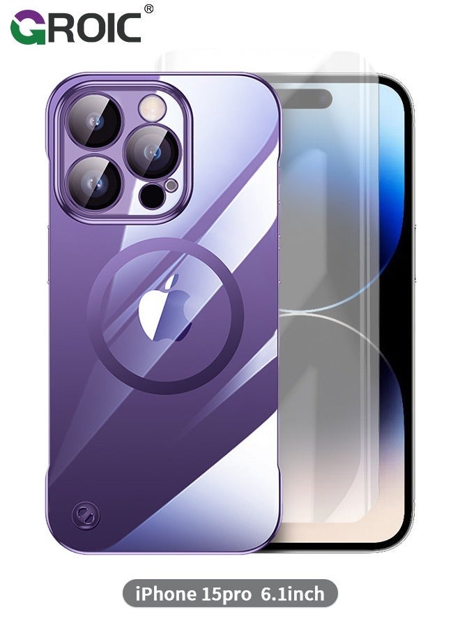 GROIC Compatible with iPhone 15 Pro Case, 6.1'' Phone Shell MagSafe, Clear Magnetic Plated Slim Thin Shockproof Electroplated Bumper Protective Cover Screen Protection Film - Image 1