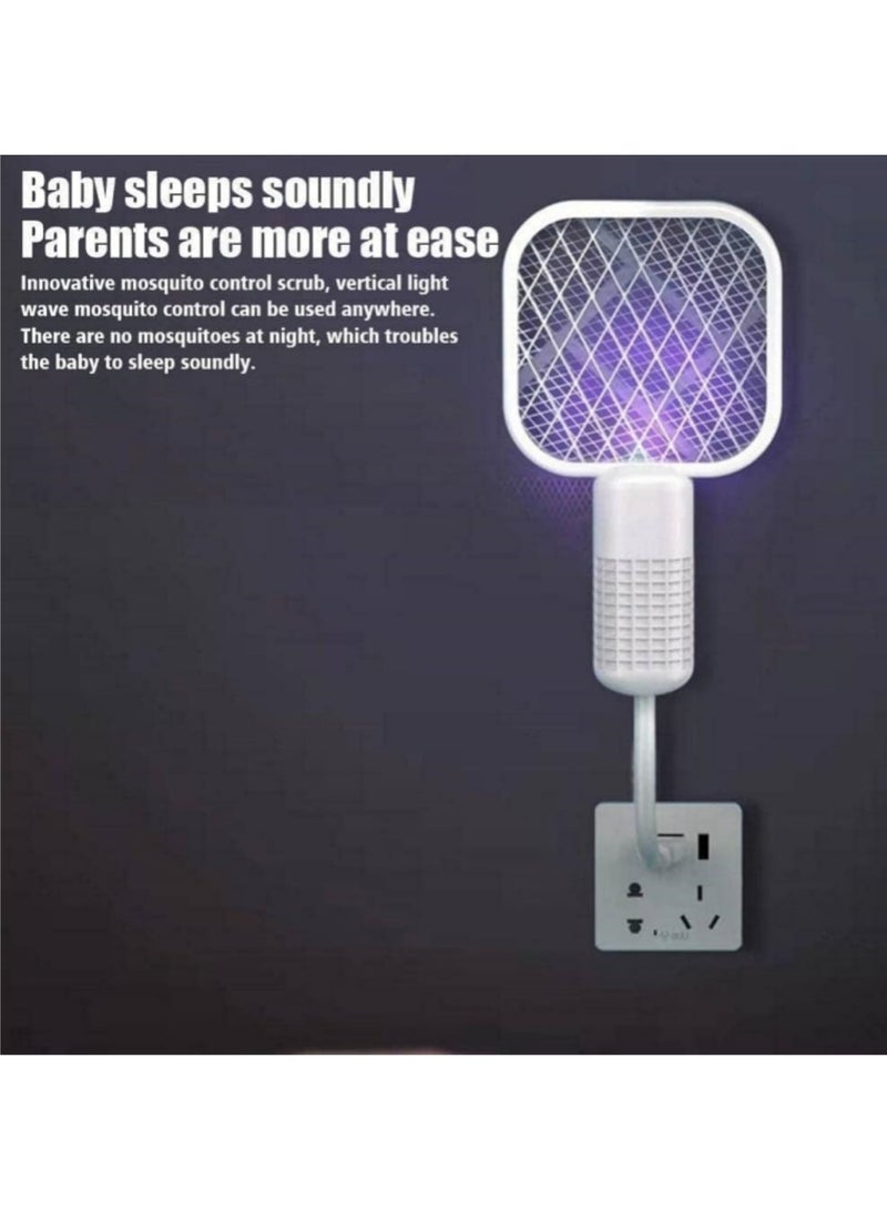 ممون مضرب البعوض الكهربائي الصغير 2 في 1 ومصباح مصيدة البعوض، قاتل البعوض الصغير (أبيض) - Image 2