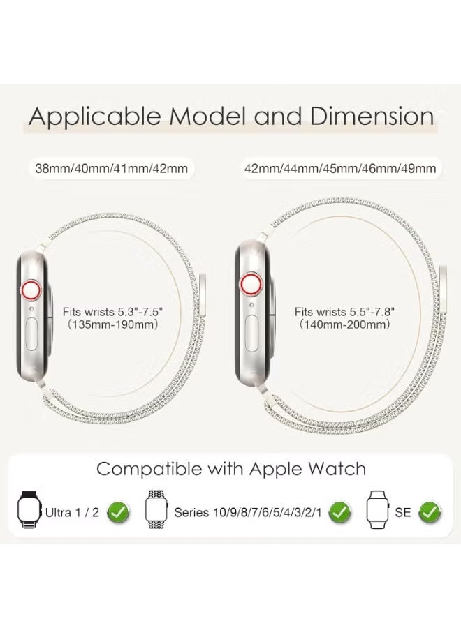 نيكور لساعة Apple Watch Series 10 (مقاس 46 مم)؛ متوافق مع أحزمة Apple Watch بمقاسات 49 مم و45 مم و44 مم و42 مم؛ سوار بديل من الفولاذ المقاوم للصدأ (الستانلس ستيل) لساعات Apple Watch Series 9 و8 و7 و6 و5 و4 و3 وUltra 2 وUltra (الألوان: الأسود، والفضي، وStarlight). - Image 2