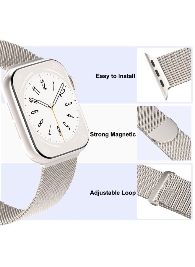 نيكور لساعة Apple Watch Series 10 (مقاس 46 مم)؛ متوافق مع أحزمة Apple Watch بمقاسات 49 مم و45 مم و44 مم و42 مم؛ سوار بديل من الفولاذ المقاوم للصدأ (الستانلس ستيل) لساعات Apple Watch Series 9 و8 و7 و6 و5 و4 و3 وUltra 2 وUltra (الألوان: الأسود، والفضي، وStarlight). - Image 5