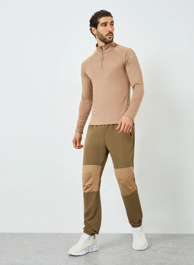 Styli Active Men Brown Half-Zip Training T-Shirt