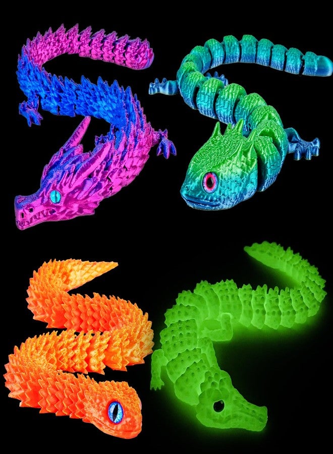 3Dgenius 3D Printed Animals 3D Printed Toys Articulated Large 3D Printed Animal Figurines Fidget Toys with Snake, Dragon, Crocodile & Gecko, Perfect for Home Décor & Gift, 4Pack - Image 1