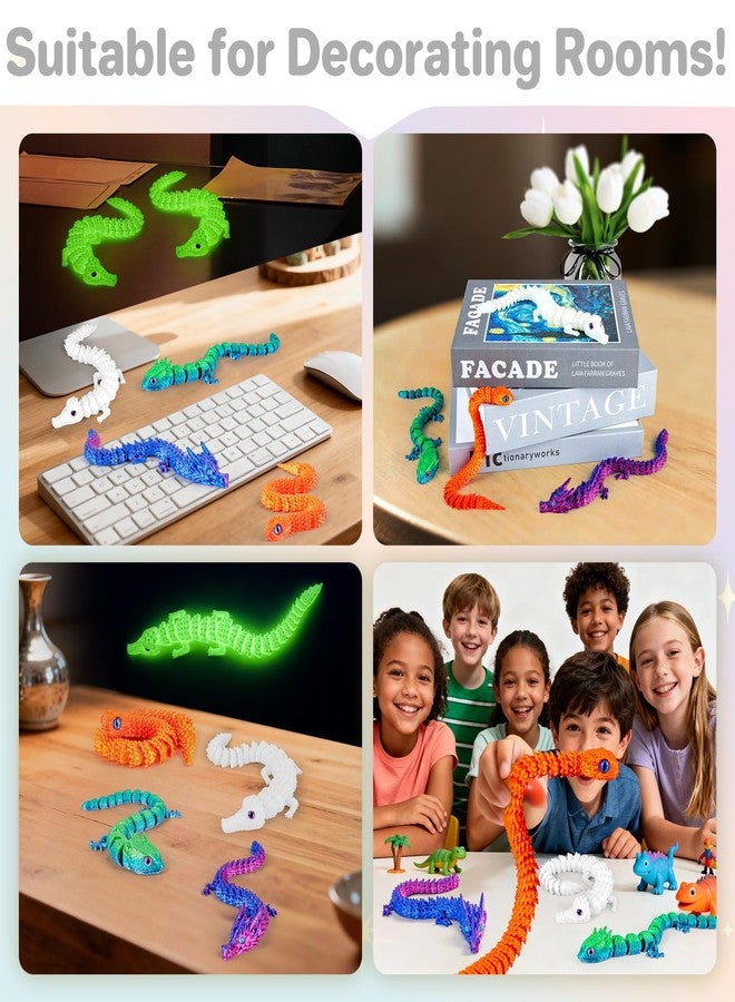 3Dgenius 3D Printed Animals 3D Printed Toys Articulated Large 3D Printed Animal Figurines Fidget Toys with Snake, Dragon, Crocodile & Gecko, Perfect for Home Décor & Gift, 4Pack - Image 5