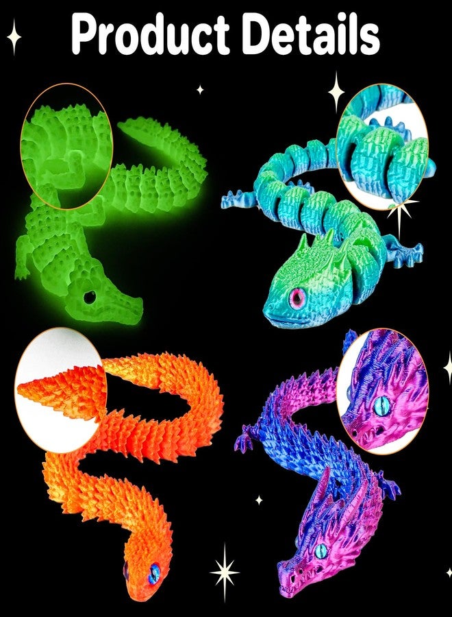 3Dgenius 3D Printed Animals 3D Printed Toys Articulated Large 3D Printed Animal Figurines Fidget Toys with Snake, Dragon, Crocodile & Gecko, Perfect for Home Décor & Gift, 4Pack - Image 4