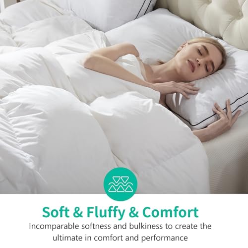 APSMILE Fluffy Heavyweight Down Feather Fibers Comforter King Size, Thick Duvet Insert for Winter Climates/Cold Sleepers -Ultra Soft 100% Organic Cotton Cover, Luxury Duvet Insert(White, 106x90) - Image 3