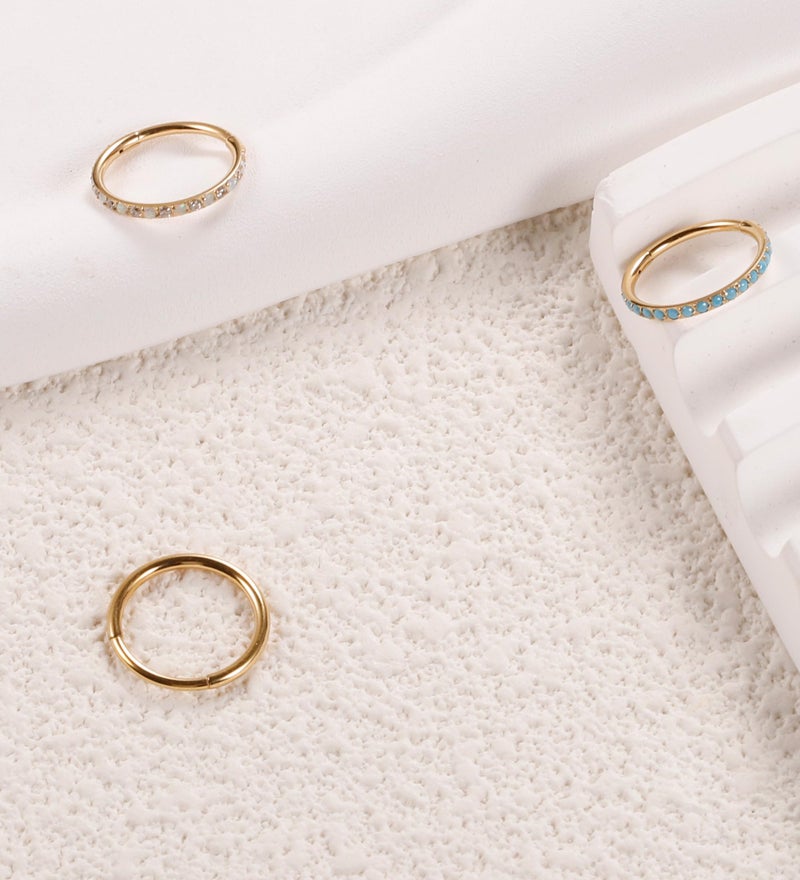 Staligue 3pcs Nose Rings Hoops - 316L Surgical Steel Nose Hoops 16G/18G/20G CZ Opal Turquoise Clicker Septum Nose Ring Lip Helix Cartilage Hoop Earring Daith Rook Conch Body Piercing Jewelry for Women Men 6mm 8mm 10mm (Gold, 18 gauge(1.0mm)-8mm) - Image 4
