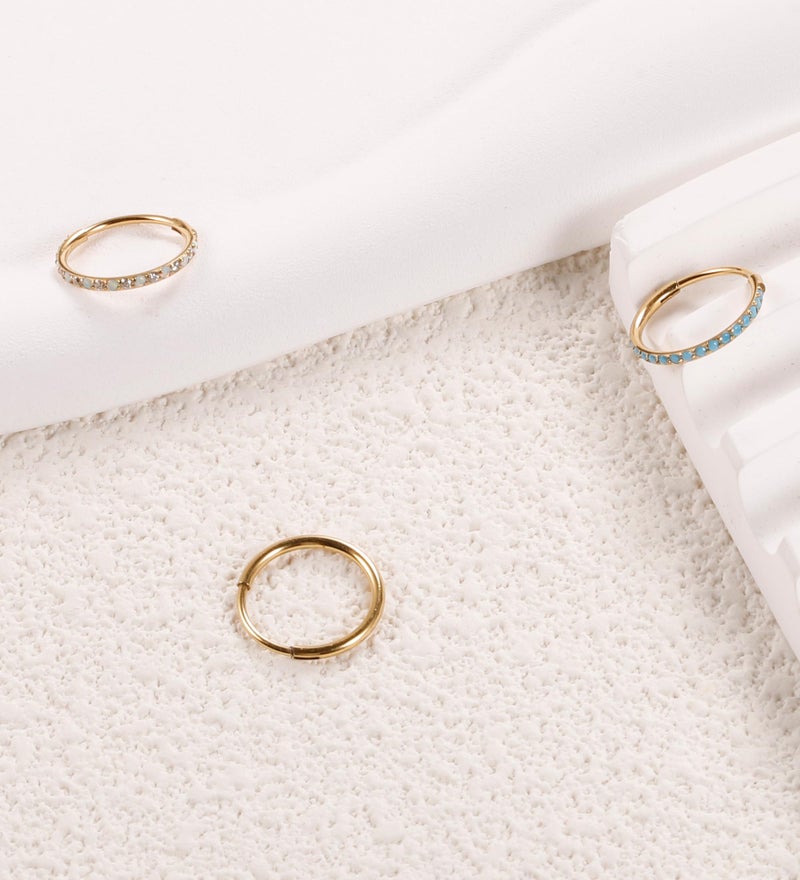 Staligue 3pcs Nose Rings Hoops - 316L Surgical Steel Nose Hoops 16G/18G/20G CZ Opal Turquoise Clicker Septum Nose Ring Lip Helix Cartilage Hoop Earring Daith Rook Conch Body Piercing Jewelry for Women Men 6mm 8mm 10mm (Gold, 18 gauge(1.0mm)-8mm) - Image 3
