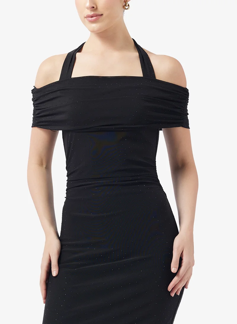 Little Mistress Mesh Detail Strappy Maxi Dress