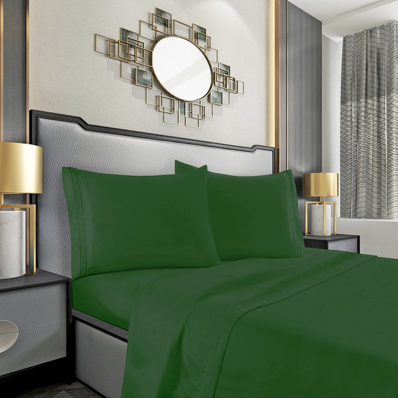 Mocassi King Sheet Set  Luxury Hotel 1800 Premier Bedding Sheets  Pillowcases  Ultra Soft Breathable  Cooling Bed Sheets  Deep Pocket  Wrinkle Resistant  4 Piece Set  King Hunter Green