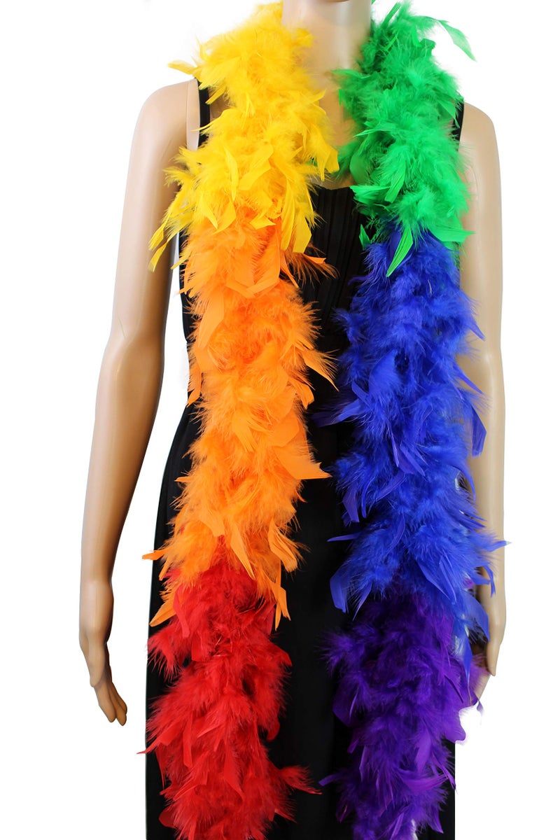 Flydreamfeathers 40 Gram 72 Long Turkey Chandelle Feather Boa Dancing Wedding Crafting Party Dress Up Halloween Costume Decorationrainbow color