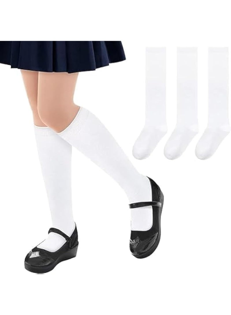 3 أزواج من الجوارب الطويلة حتى الركبة للبنات، زي مدرسي بدون درزات، فستان كرة قدم قطني، جوارب طويلة للأطفال، مقاس متوسط ​​من 8 إلى 12 سنة - Image 1