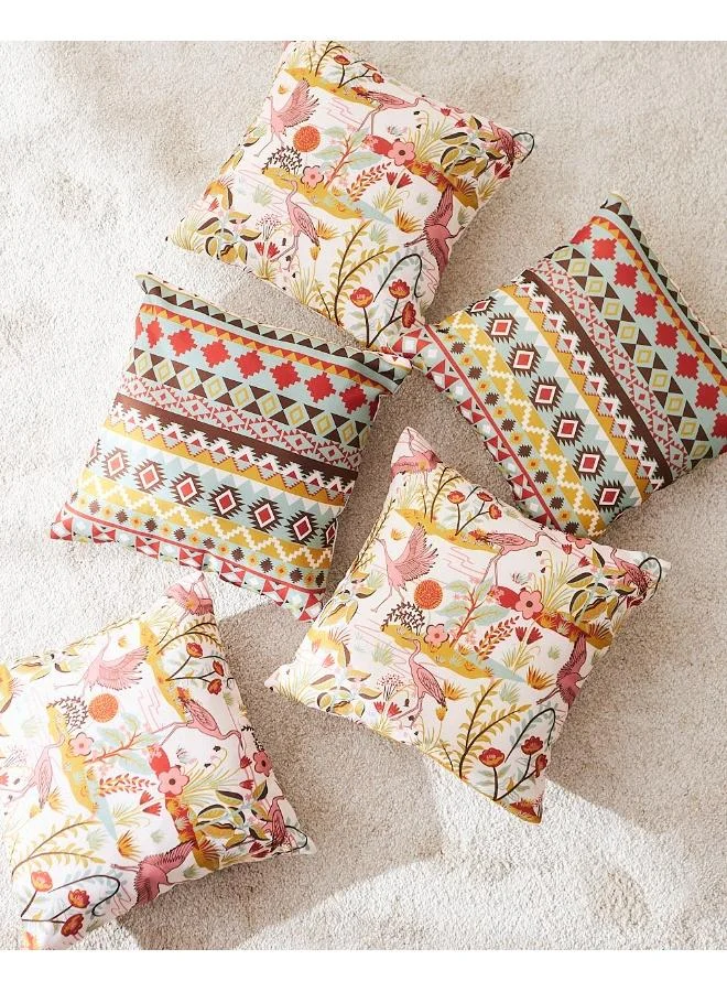 Chumbak Peachy Crane 16" Cushion Covers, Set of 5