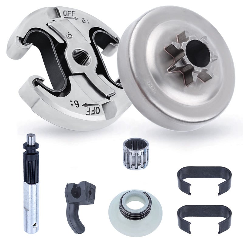 Adefol .325"" 7T Clutch Drum 8pcs Kit for Husqvarna 340 345 350 445 450 Chainsaw, 345 Clutch Drum Kit with Needle Bearing Oil Pump Oiler Worm Gear Worm Gear Replacement Parts 578097901, 537110503