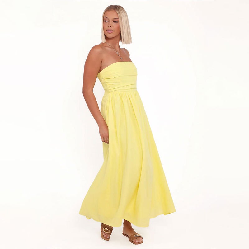 Women's Strapless Bodycon Dress Summer Yellow Elegant Long - Image 5
