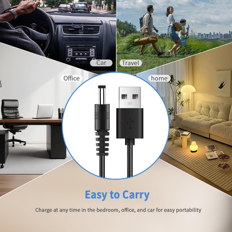 Azonee 5 فولت كابل شحن USB إلى DC، سلك طاقة عالمي من أزوني للألعاب، الساعات، المراوح، السماعات، سماعات الرأس، الشاشات، مصابيح الطاولة، الهواتف، شرائط الإضاءة LED، أجهزة التوجيه، مقاس DC 5.5 × 2.1 ملم مع 10 موصلات، طول 3.3 قدم - Image 5
