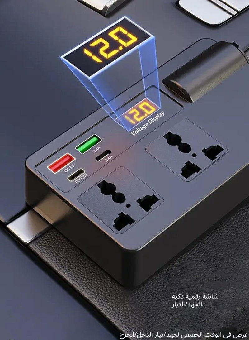 ELLEGLAM 200W Car Power Inverter 12V to 220V with USB-C PD Fast Charging, Dual AC Outlets (US/EU/UK), Digital Display, Compact Converter for Car, RV, Truck, Boat - Image 4