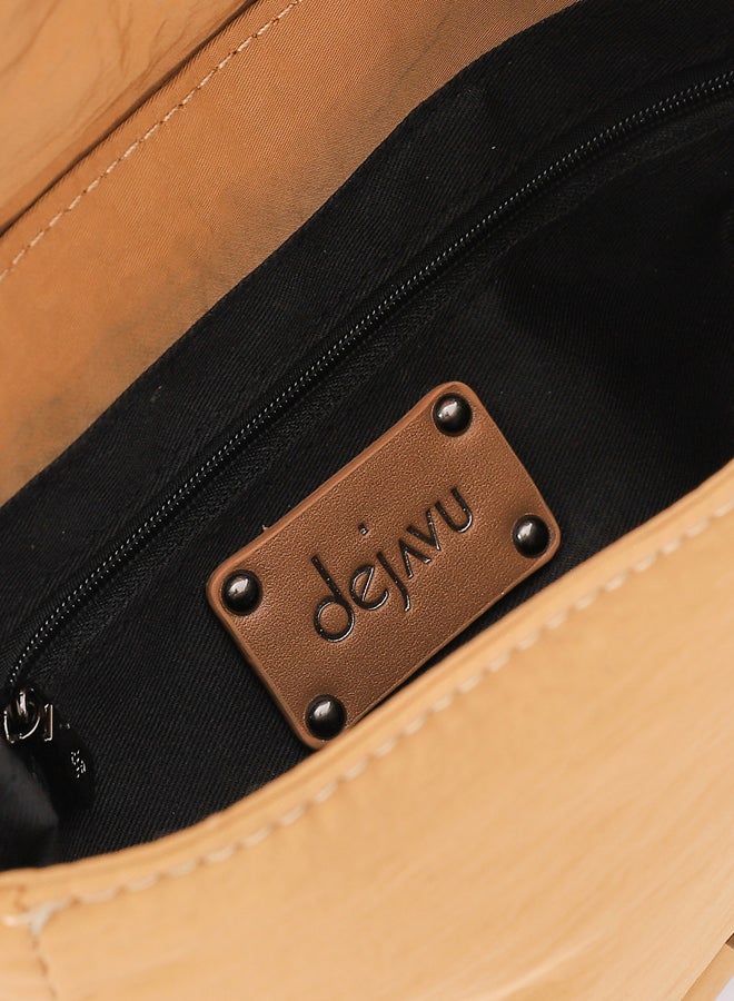 DejaVu Camel Quilted Pattern Cross Body Bag - Image 5