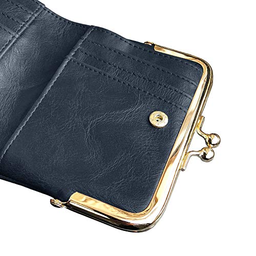 AOXONEL Womens Wallet Small Rfid Ladies Compact Bifold Leather Vintage Coin Purse With Zipper and Kiss Lock (Blue) - Image 5