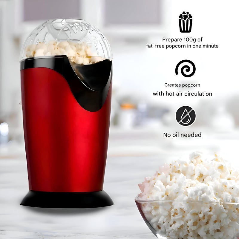 Easy‑Clean Popcorn Maker - Oil‑less, salt‑free popcorn machine with aluminum body, easy‑clean surface, transparent rotating lid for even heat, vibrant red finish, perfect for healthy home snacking. - Image 1