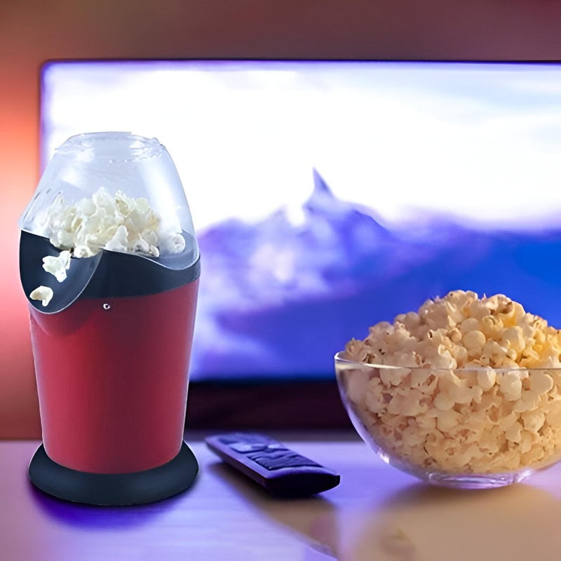 Easy‑Clean Popcorn Maker - Oil‑less, salt‑free popcorn machine with aluminum body, easy‑clean surface, transparent rotating lid for even heat, vibrant red finish, perfect for healthy home snacking. - Image 4