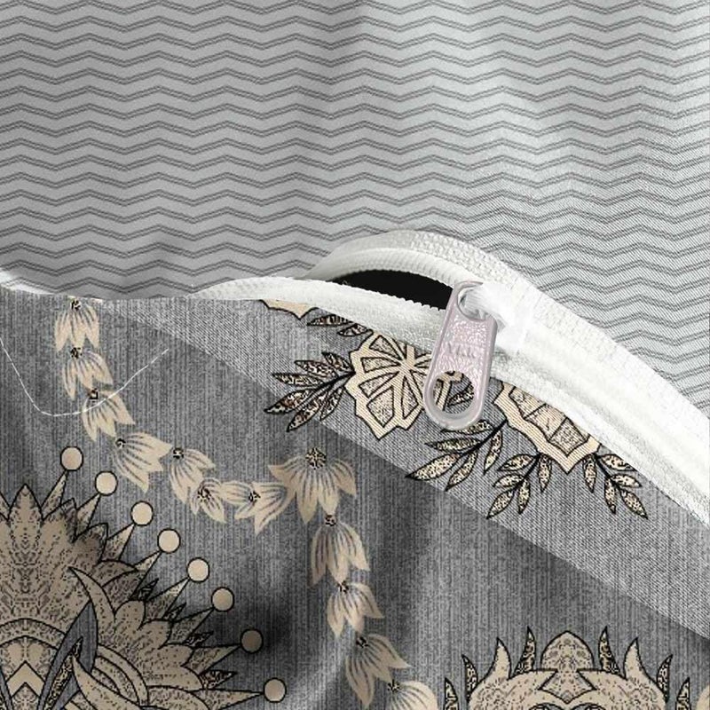 Nanko Grey Paisley Duvet Cover King Size, 3pc Gray and Tan Vintage Pattern Printed Microfiber Bedding Comforter Cover Set, All Season Soft Quilt Cover for Women Men Bed Decor 104x90 inch - Image 5