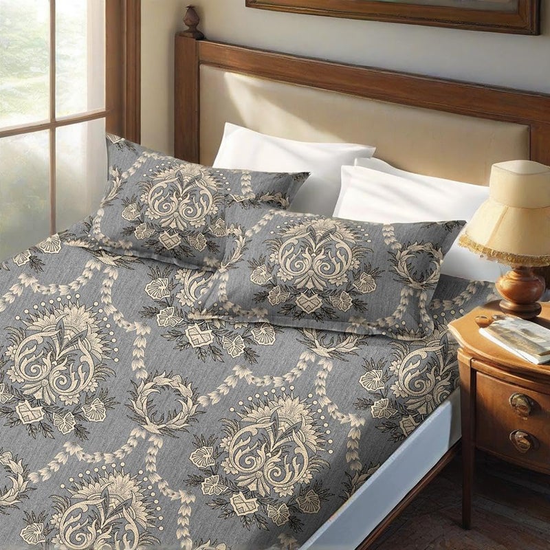 Nanko Grey Paisley Duvet Cover King Size, 3pc Gray and Tan Vintage Pattern Printed Microfiber Bedding Comforter Cover Set, All Season Soft Quilt Cover for Women Men Bed Decor 104x90 inch - Image 3