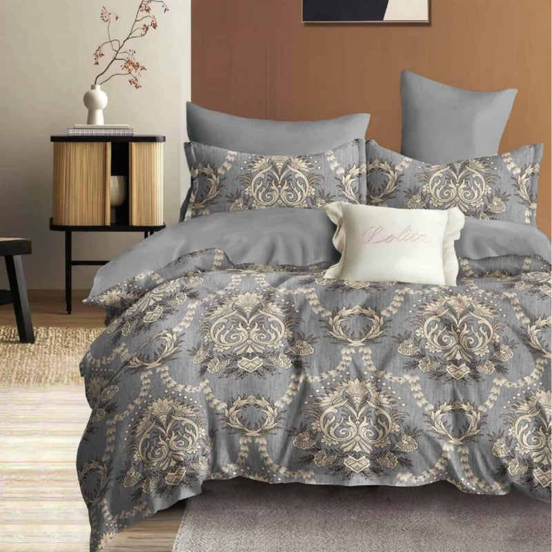 Nanko Grey Paisley Duvet Cover King Size, 3pc Gray and Tan Vintage Pattern Printed Microfiber Bedding Comforter Cover Set, All Season Soft Quilt Cover for Women Men Bed Decor 104x90 inch - Image 1