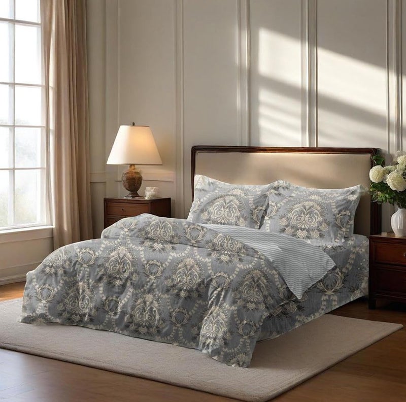 Nanko Grey Paisley Duvet Cover King Size, 3pc Gray and Tan Vintage Pattern Printed Microfiber Bedding Comforter Cover Set, All Season Soft Quilt Cover for Women Men Bed Decor 104x90 inch - Image 2