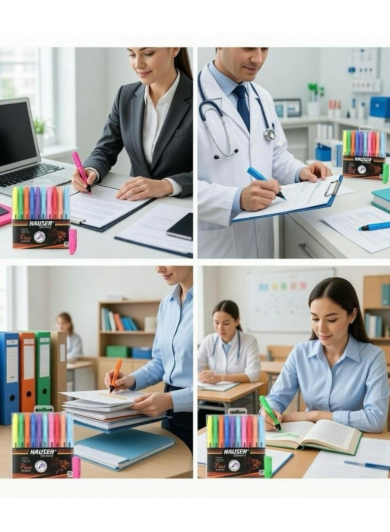 هاوزر طقم أقلام تحديد هايلايتر هاوزر فليكسي (Hauser Flexi) - مجموعة 10 ألوان متنوعة برأس مرن للكتابة والتظليل السلس - موديل H6334 - Image 3