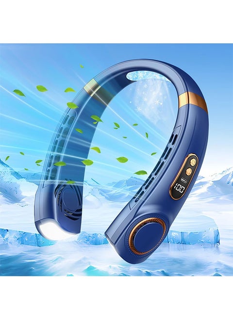 Neck Air Conditioner, Portable Neck Fan with borneol Cooling Airflow Bladeless USB Neck Fans Portable Recharge with 5 Speeds, LED Display, Personal Fan for Outdoor Travel Indoor（Blue）