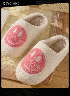 Joychic Autumn Winter Warm Smiley Face Designed Bedroom Slippers White/Pink for Women  - Image 2