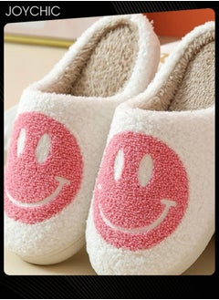 Joychic Autumn Winter Warm Smiley Face Designed Bedroom Slippers White/Pink for Women  - Image 3