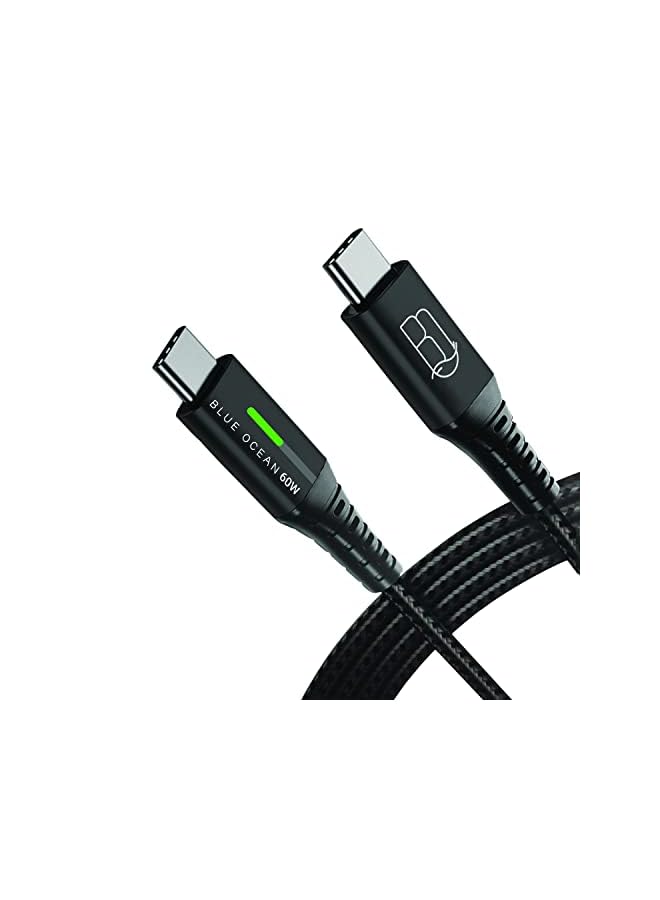 BLUE OCEAN OCEAN USB C Cable 60W PD 5A QC Fast Charging With LED Display 480Mbps Data Cable, Nylon Braided Type C Data Cord Compatible for iPad, MacBook Pro Air Samsung S22 & Android- 2Mtrs - Image 2