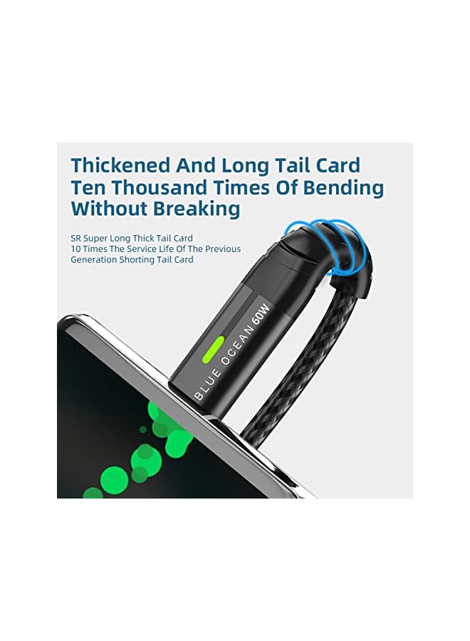 BLUE OCEAN OCEAN USB C Cable 60W PD 5A QC Fast Charging With LED Display 480Mbps Data Cable, Nylon Braided Type C Data Cord Compatible for iPad, MacBook Pro Air Samsung S22 & Android- 2Mtrs - Image 3