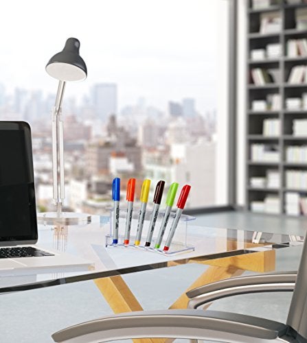 AdirOffice Vertical 6 Slot Display Stand Pack of 2 - Durable Acrylic Holder for Pens & Pencils - Organizer for Home Office & Store Use (Clear) - Image 5