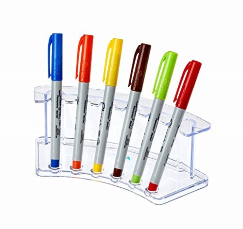 AdirOffice Vertical 6 Slot Display Stand Pack of 2 - Durable Acrylic Holder for Pens & Pencils - Organizer for Home Office & Store Use (Clear) - Image 2