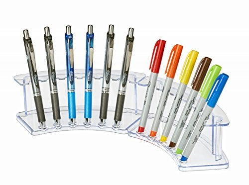 AdirOffice Vertical 6 Slot Display Stand Pack of 2 - Durable Acrylic Holder for Pens & Pencils - Organizer for Home Office & Store Use (Clear) - Image 1