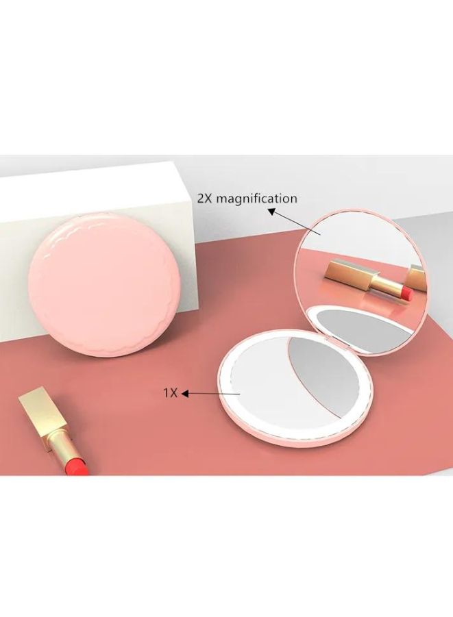 Rechargeable Compact Mirror with Light 1x/2x Magnification Dimmable Lighted Travel Makeup Mirror LED Compact Mirror for Purses Pocket Touch Switch Type-c Charging Daylight Portable Handheld Pink - Image 3