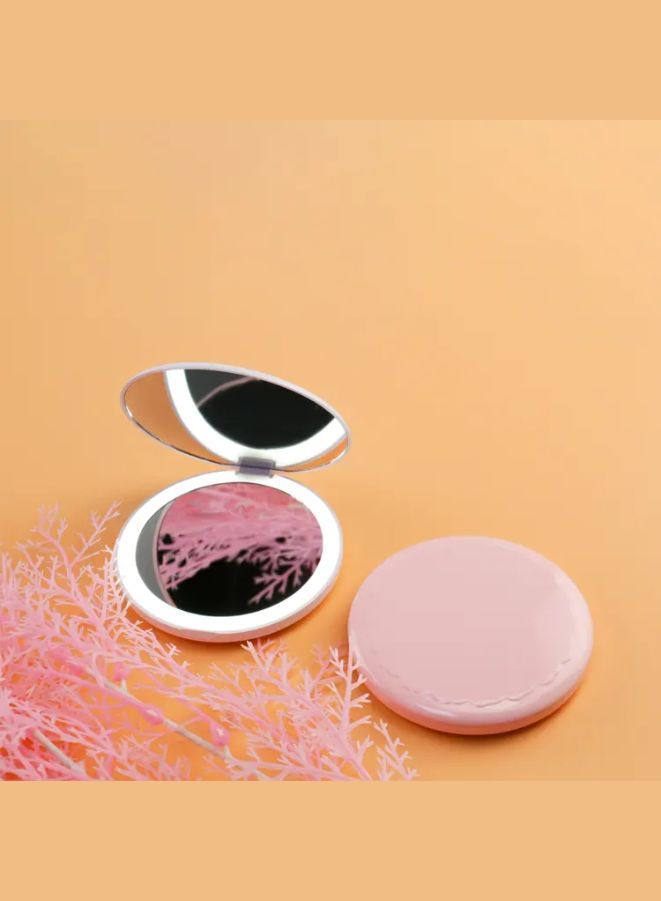 Rechargeable Compact Mirror with Light 1x/2x Magnification Dimmable Lighted Travel Makeup Mirror LED Compact Mirror for Purses Pocket Touch Switch Type-c Charging Daylight Portable Handheld Pink - Image 2