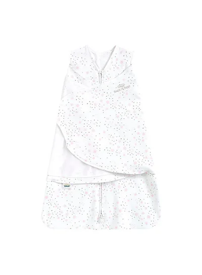 Halo Baby Sleeping Bag Swaddle, 1.5 Tog Sleepsack, 100% Cotton, Pink Moons Sleeping Sack For Newborn Babies, Easy Zip Access Nappy Change, Wearable Blanket Grow Bag, Boys And Girls, 0 - 3 Months