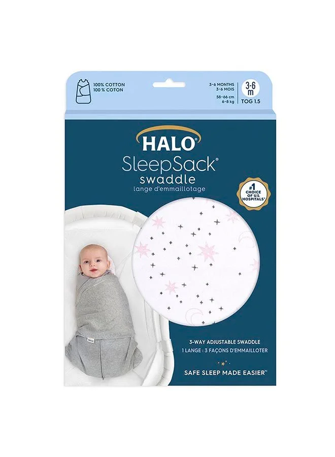Halo Baby Sleeping Bag Swaddle, 1.5 Tog Sleepsack, 100% Cotton, Pink Moons Sleeping Sack For Newborn Babies, Easy Zip Access Nappy Change, Wearable Blanket Grow Bag, Boys And Girls, 0 - 3 Months
