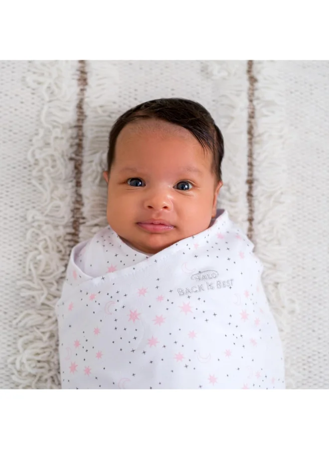 Halo Baby Sleeping Bag Swaddle, 1.5 Tog Sleepsack, 100% Cotton, Pink Moons Sleeping Sack For Newborn Babies, Easy Zip Access Nappy Change, Wearable Blanket Grow Bag, Boys And Girls, 0 - 3 Months