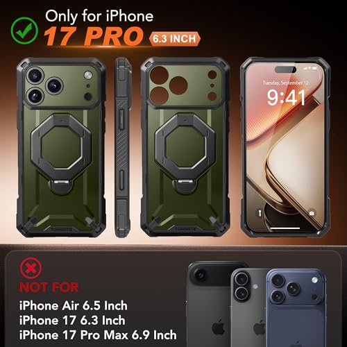 TONGATE for iPhone 17 Pro Case with 360° Spin Magnetic Stand, [Compatible with MagSafe][Military-Grade Protection] with Privacy Screen Protector & Camera Control Cover for iPhone 17 Pro, Green - Image 2