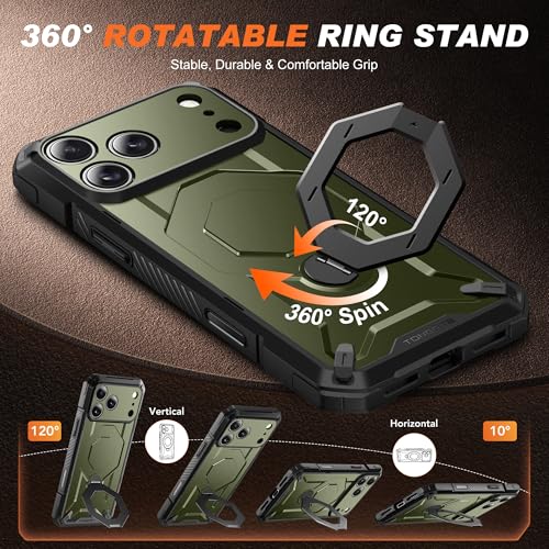 TONGATE for iPhone 17 Pro Case with 360° Spin Magnetic Stand, [Compatible with MagSafe][Military-Grade Protection] with Privacy Screen Protector & Camera Control Cover for iPhone 17 Pro, Green - Image 4