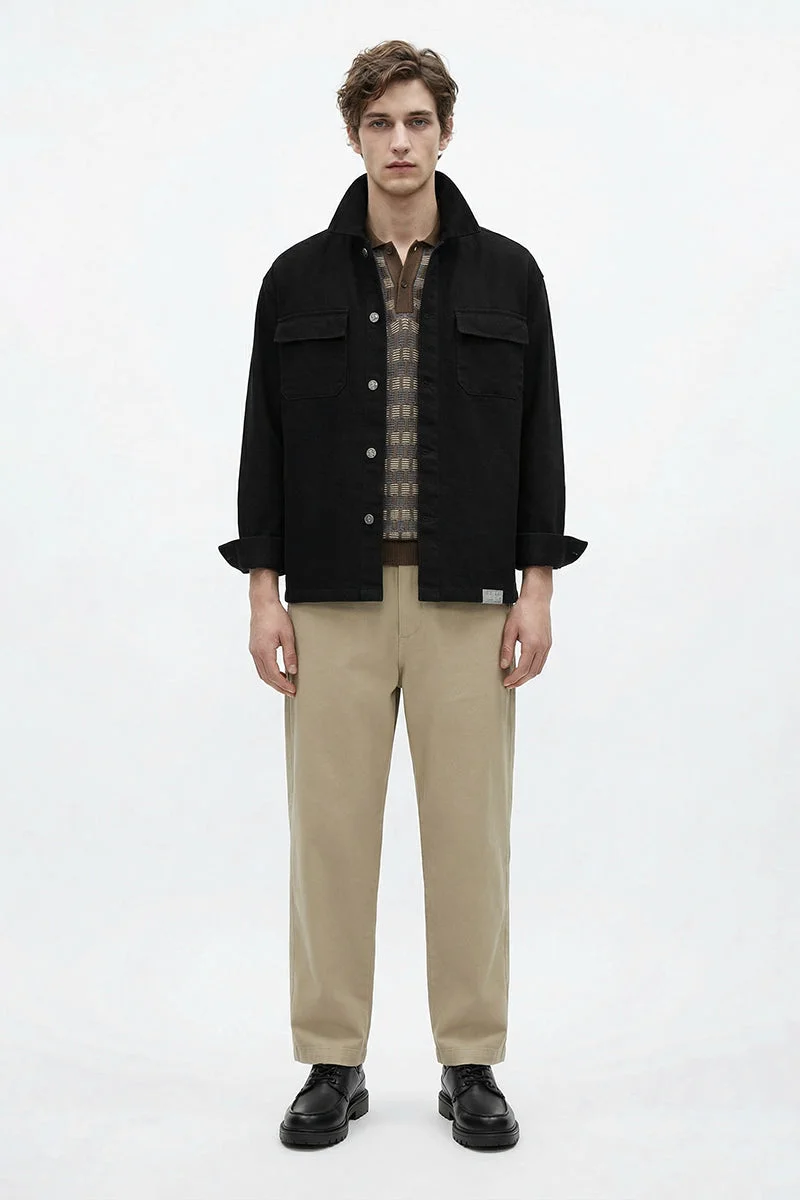 سنيتش Black Solid Long Sleeve Relaxed Streetwear Jacket