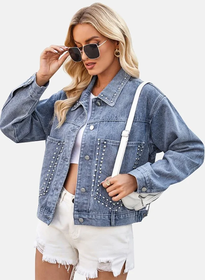 YUNIQEE Blue Collared Long Sleeve Denim Jacket